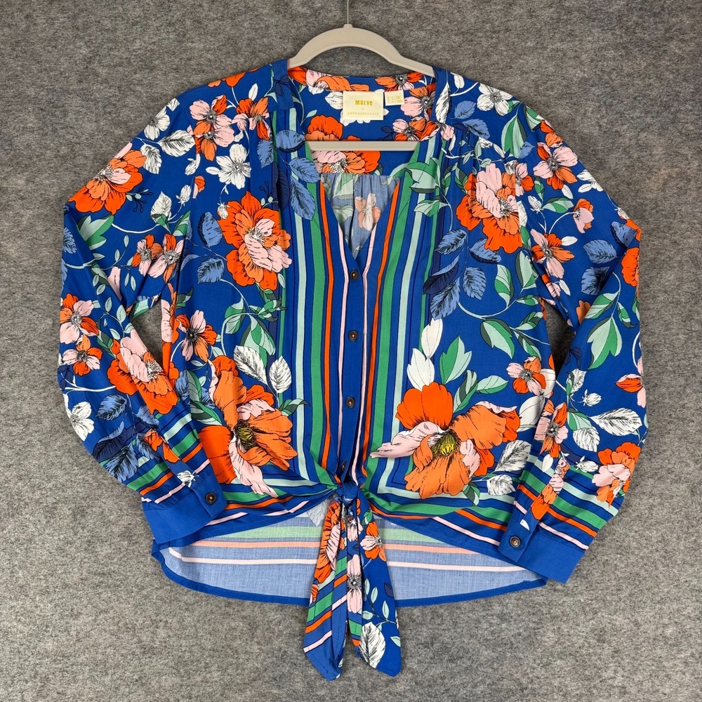 Maeve Anthropologie Elan Scarf-Printed Blouse Button Front Womens 2